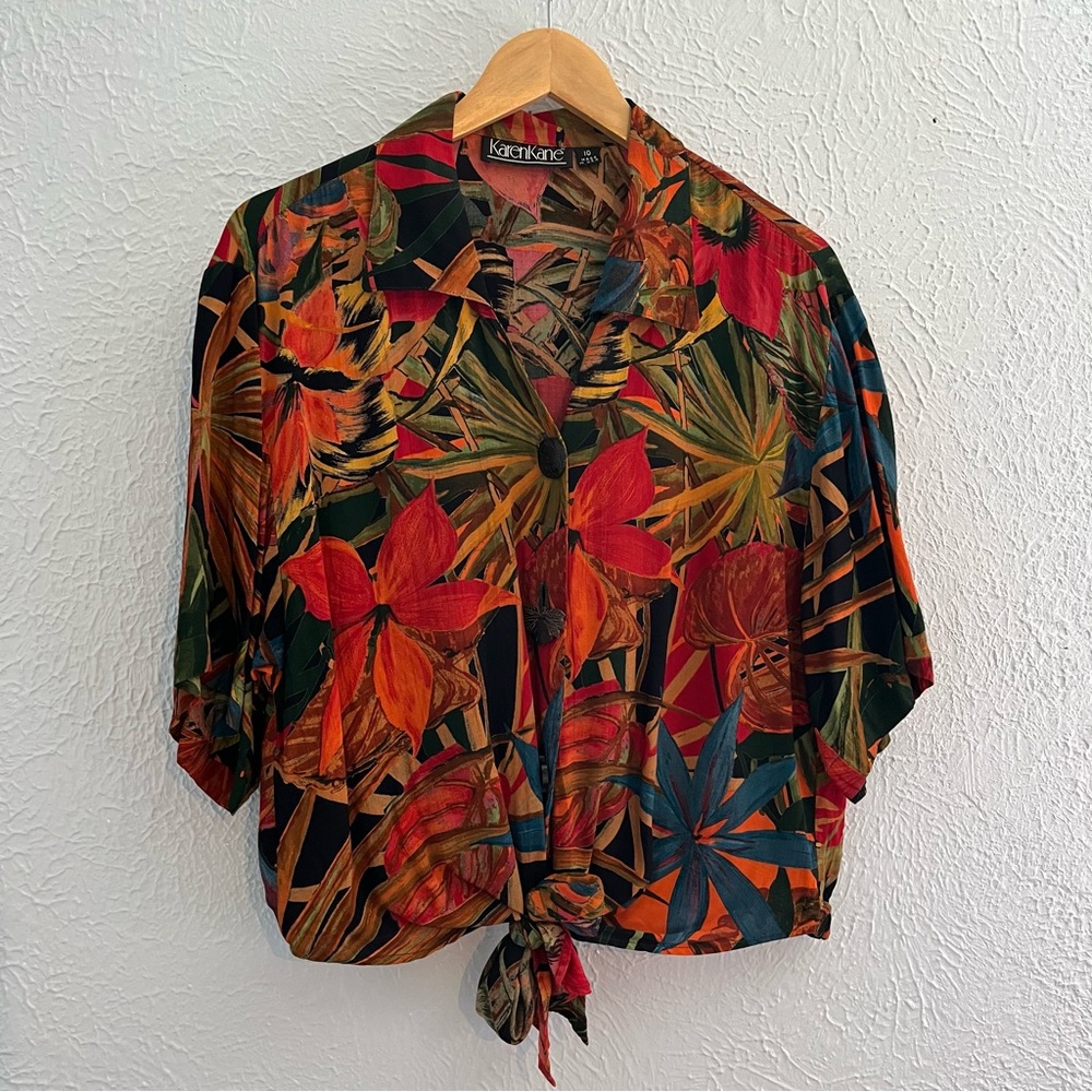 Vintage cropped tropical print blouse shirt